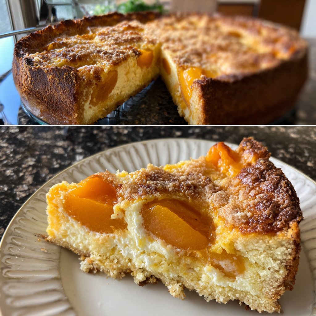 Blechkuchen mit Aprikosen und Quark
