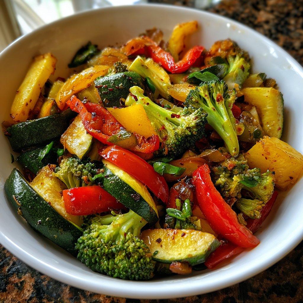 Vegetarisches Abendessen mit Gemüsepfanne