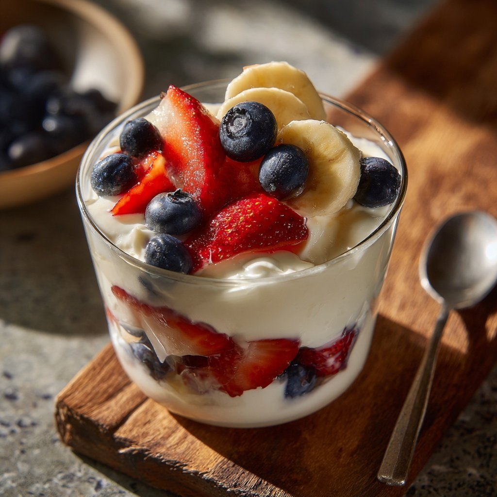 Frühstück mit Joghurt und Obst