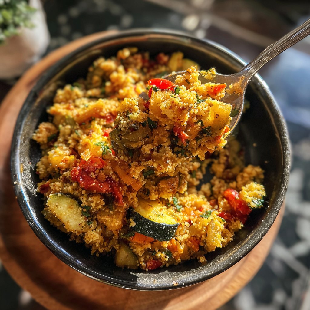 Abendessen mit gebratenem Gemüse und Couscous