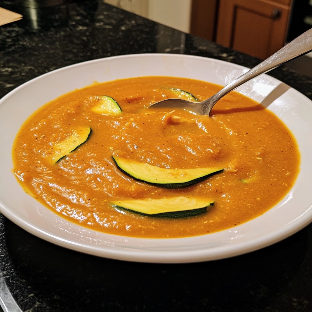 Cremige Kürbissuppe mit Zucchini